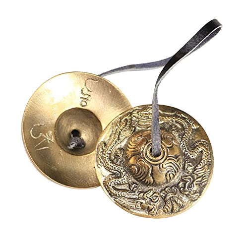Amagogo Meditation Bell Tibetan Buddhist Hand Bells Tingsha Cymbal Singing Bowls Metal Instrument Compact Design Leather Strap Suitable for Mindfulness Yo, A - color: A
