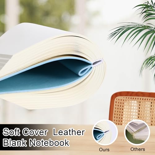 Thick Blank Journal Notebook 400 Pages 3.9 × 5.5 No Lines Soft Leather Blank Notebook for Women Drawing Book Memo Writing Sketch Diary Notebook- Upgrade100GSM Paper (Lemon Yellow-400 Page) - color: Lemon Yellow-400 Page
