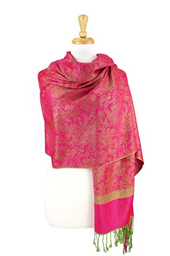 PASKMLNA Paisley Jacquard Pashmina Shawl Wrap Scarf Stole - color: Hotpink Green