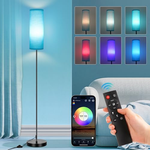 FRIDEKO HOME Floor Lamp, Color Changing Ambient Lighting for Living Room Bedroom, Standing Lamp with App & Remote, Tall Corner Lamp for Christmas Home Decor, 9W 800LM, Foot Switch, Turquoise Shade - color: Turquoise 1_Pack
