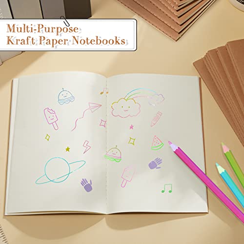 Sabary 72 Pack Kraft Paper Notebook Journals 5.5 Inch x 8.3 Inch A5 Notebook in Bulk Softcover Ruled for Writing Sketch Travel Journal with 60 Pages 30 Sheets(Brown,Unlined) - color: Brown, style: Unlined
