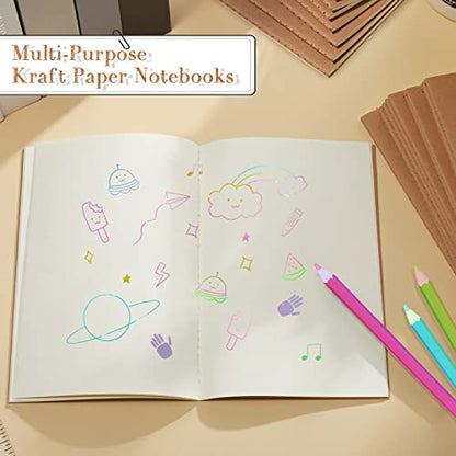 Sabary 72 Pack Kraft Paper Notebook Journals 5.5 Inch x 8.3 Inch A5 Notebook in Bulk Softcover Ruled for Writing Sketch Travel Journal with 60 Pages 30 Sheets(Brown,Unlined) - color: Brown, style: Unlined