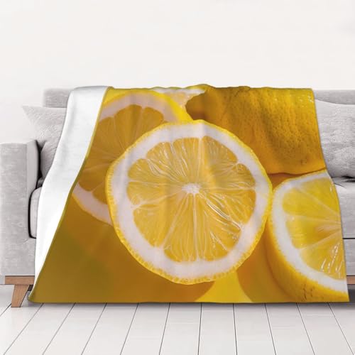 Yellow Lemon Prints Throw Blanket (280g Flannel) Anti-Pilling Warm Fuzzy Blankets for Bed Sofa Couch Travel 50x40 Inch - color: Yellow Lemon, size: 50x40 Inch