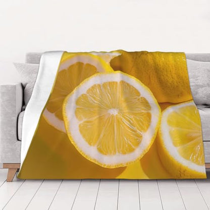 Yellow Lemon Prints Throw Blanket (280g Flannel) Anti-Pilling Warm Fuzzy Blankets for Bed Sofa Couch Travel 50x40 Inch - color: Yellow Lemon, size: 50x40 Inch