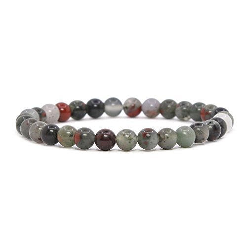 Justinstones Gem Semi Precious Gemstone 6mm Round Beads Stretch Bracelet 6.5 Inch - color: African Bloodstone