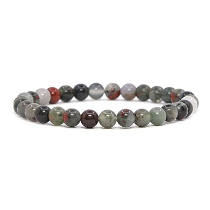 Justinstones Gem Semi Precious Gemstone 6mm Round Beads Stretch Bracelet 6.5 Inch - color: African Bloodstone