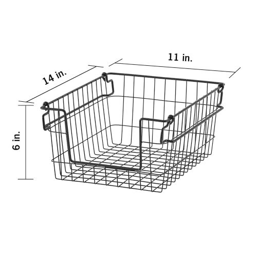TRINITY 2-Pack Stackable Metal Wire Storage Baskets With Handles, Black, 11 Inches - color: Black, size: 11 Inches