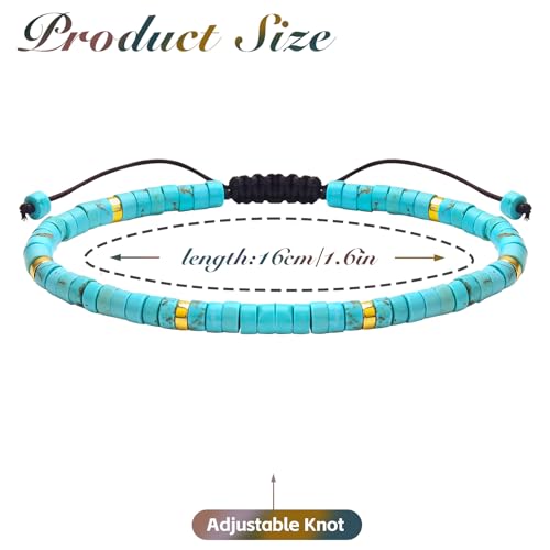 BONNY BOXX Braided Genuine Bracelet, Elegant Handcrafted Natural Gemstone Crystal Bracelet Healing Power Energy Inspirational Gifts with Card for Unisex - color: Blue Turquoise, size: 2*4MM