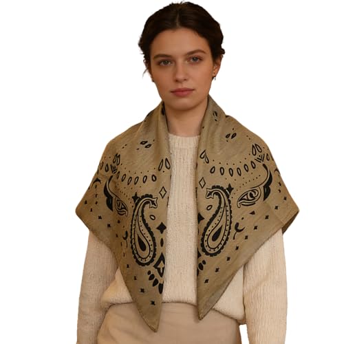 35" Head Scarf Large Square Scarf Like Cotton Hairscarf Fashion Scarves Bandana Night Sleeping Wraps for Women B01 - color: Khaki Paisley
