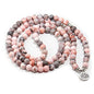 8mm 108 Mala Beads Wrap Bracelet Necklace for Yoga Charm Bracelet Natural Gemstone Jewelry for Women Men - color: Pink Zebra stone