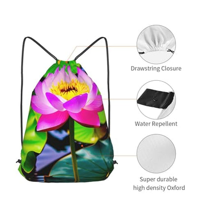 Lotus Flowers Drawstring Backpacks Polyester Bag For Yoga Meditation Fitness - size: Medium