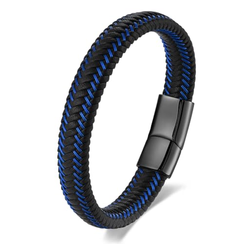 Leather Interwoven with Stainless Steel Cable Braided Bangle Bracelet Mens Womens Minimalist