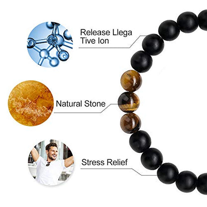 M MOOHAM Fathers Day Gift Mens Bracelet - Beaded Natural Stone 8mm Tiger Eye Matte Agate Lava Rock Bracelets for Men Teen Boys Grandpa Dad Birthday Gifts Jewelry - style: Black Matte Agate Tiger Eye Bracelet