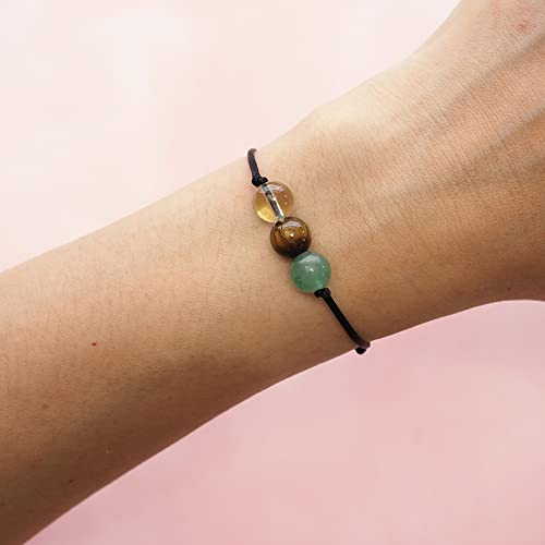 BOHO GARDEN Healing Bead Bracelets - Spiritual Crystal Beaded Bracelet - Made of 3 Real & Natural Gemstones, Adjustable 3-9.7” Black Rope - Gem Stones Jewelry for Men, Women, Teens (13+) - 8mm Bead - color: GoodFortune