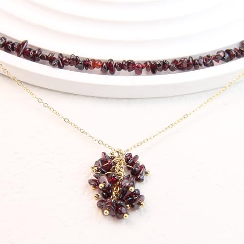 2Pcs Crystal Necklace for Women Handmade Choker Necklaces Pendant Necklace Natural Stone Gemstone Beaded Necklace 18k Gold Plated Adjustable Dainty Necklace for Women - color: Garnet