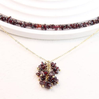 2Pcs Crystal Necklace for Women Handmade Choker Necklaces Pendant Necklace Natural Stone Gemstone Beaded Necklace 18k Gold Plated Adjustable Dainty Necklace for Women - color: Garnet