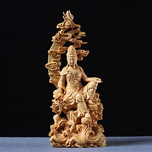 LQX Sculpture Tabletop Sculpture Sculpture Buddha Statue Boxwood 17cm Guanyin Sculpture Wood Goddess of Mercy Buddha Statue Moon Guan Yin Decor Sculpture Buddha Statue Ornaments Decorative Statue