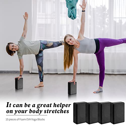 10 Pcs Foam Eva Yoga Blocks Non Slip Lightweight Bricks Yoga Bulk Supportive Blocks Prop Accessories for Pilates Stretching and Meditation Women Men Yogi Beginners, Black