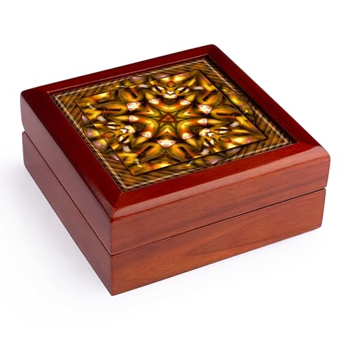 3dRose MANDALA mandala zen InnerBalance harmony gold yellow orange glowing chakra meditation Jewelry Box 7 x 7 inch with 4 inch tile