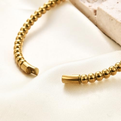 JAJAFOOK 5mm Bead Bracelet, Stainless Steel Simple Bangle, Minimalist Unisex Cuff, Silver Gold Rose Gold Titanium Jewelry - color: Rose Gold