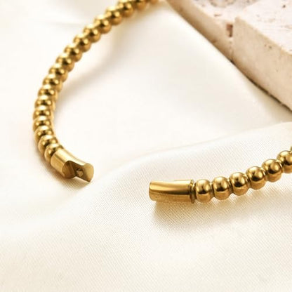 JAJAFOOK 5mm Bead Bracelet, Stainless Steel Simple Bangle, Minimalist Unisex Cuff, Silver Gold Rose Gold Titanium Jewelry - color: Rose Gold