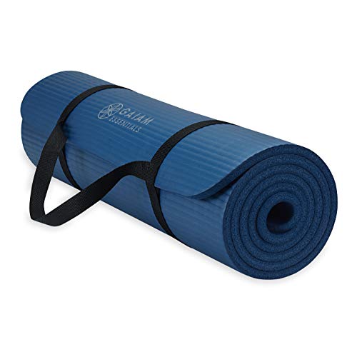 Gaiam Essentials 2/5" Thick (10mm) Yoga & Pilates, Fitness & Exercise Mat with Easy-Cinch Carrier Strap Cusion Support For Fitness and Gym Workouts - color: Navy
