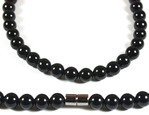 Men's Healing Crystal Necklace - 16/19/24/30 Inch Beaded Chains with 6/8/10/12/14/16mm Gemstones Handmade in USA - color: A: 6mm Black Onyx, size: 16 inches
