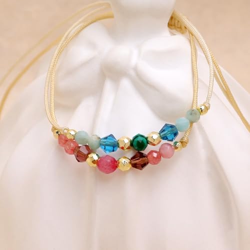 Colorful Natural Stone Beads Bracelets Set for Women, Boho Handmade Adjustable Stackable Gold Beaded Strand Bracelet Fashion Jewelry Gift.