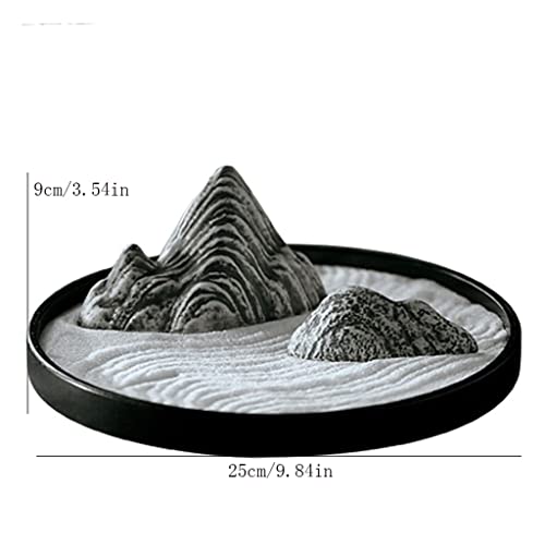 Desktop Decoration Dry Mountain Japanese-Style Zen Decoration Tea Ceremony Porch Study Room Model Room Decoration Ceramic Rockery Round Tray Desktop Decor for Office