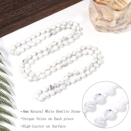 Beaded Necklace Hand Knotted for Woman - color: White Howlite