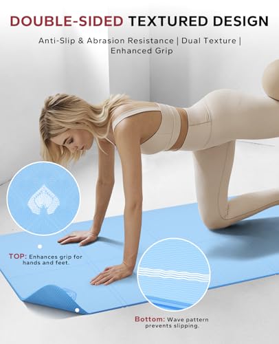 HAPBEAR Foldable Yoga Mat - 72"x24"x0.24" (6mm), Non-Slip TPE Exercise Mat for Home Workout, Yoga, Pilates,Stretching, & Travel, Durable & Eco-Friendly, Includes Carry Bag - color: Blue