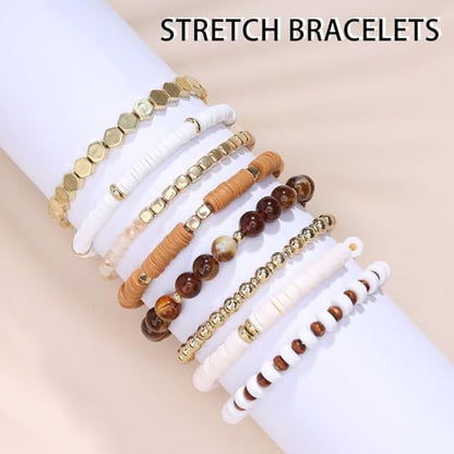 MILAKOO Mens Beaded Bracelets Tribal Wooden Elastic Adjustable Prayer Beads Wrap Cuff for Women - color: S: 8pcs