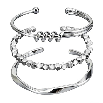 3 Pcs Silver Bracelets for Women, Simple Minimalist Stainless Steel Bangle Set,Women's gift jewelry