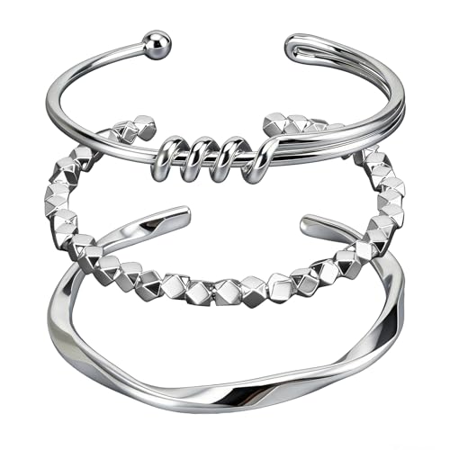 3 Pcs Silver Bracelets for Women, Simple Minimalist Stainless Steel Bangle Set,Women's gift jewelry