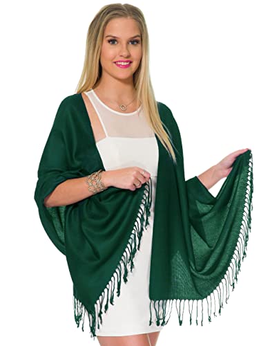 Pashmina Shawls and Wraps for Evening Dresses, Large Soft Pashminas Wedding Shawl - color: Dark Green