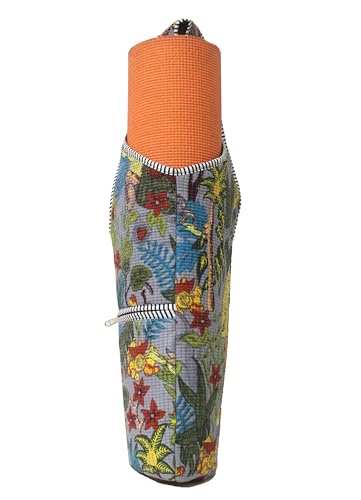 INDIAN CRAFT CASTLE Yoga Mat Bag | Tote Mat Bag | Sling Yoga Tote w/Large Side Pocket & Zipper Pocket | Yoga Mat Carrier Fits Most Size Mats - color: Multi grey