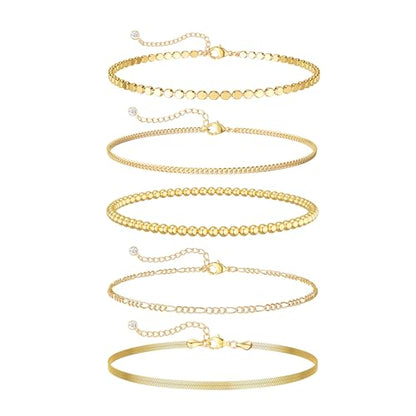 DEARMAY Gold Bracelets for Women Waterproof, 14K Gold Plated Stackable Jewelry Sets Non Tarnish Trendy Thin Dainty Cuban Link Paperclip Chain Bracelet Stack Fashion Accessories Gifts for Womens - style: 5Pcs BRACELET B