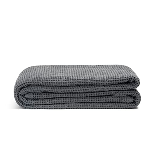 Organic Cotton Knitted Throw Blanket – Cool Throw Blankets for Couch – Gray Lightweight Throws for Summer – Waffle Weave Throw Blanket for Bed, Picnic, Adults & Toddlers (50”x60” – Gray) - color: Gray
