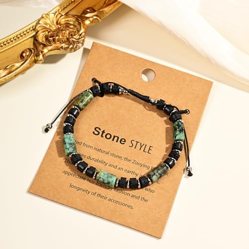 Natural Stone Adjustable Wristband for Courage, Protection & Wealth, 7 Inch Adjustable Gemstone Gift - color: African Turquoise