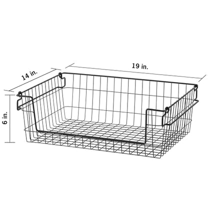 TRINITY 2-Pack Stackable Metal Wire Storage Baskets With Handles, Black, 19 Inches - color: Black, size: 19 Inches