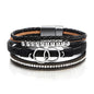 Fesciory Leopard Bracelet for Women, Boho Leather Wrap Multi-Layer Pearl Crystal Bracelet Bangle Jewelry - style: Double Circle(Black)
