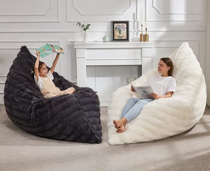 Hobestluk 3 in 1 Bean Bag Chair Giant Bean Bag Chairs for Adults with Ripple Cover Convertible Bean Bag Floor Cushion with Machine Washable Cover for Living Room (Ripple White) - color: Rice White