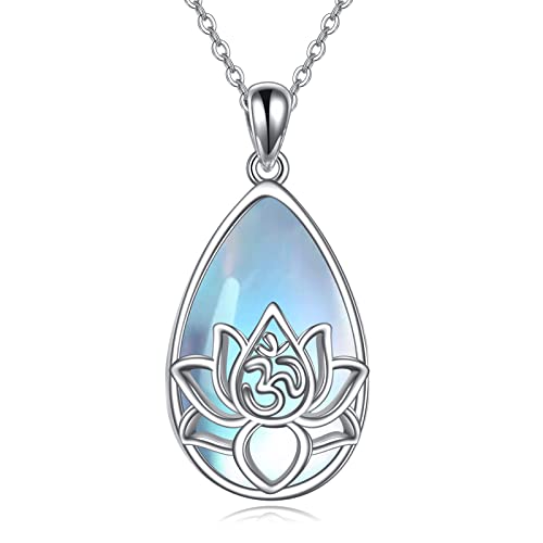 ONEFINITY Lotus Necklace 925 Sterling Silver Moonstone Pendant Necklace Yoga Lotus Jewelry for Women - style: Teardrop moonstone