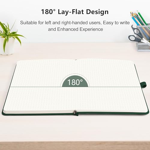 RETTACY Dotted Journal Notebook, 192 Pages, A5 Medium Size (5.7'' x 8.3''), Leather Hardcover, 100 GSM Thick Paper, for Journaling, Planning, Tracking (Dark Green) - color: Dark Green, style: Dotted