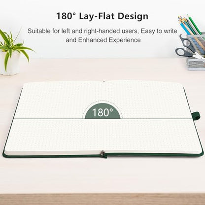 RETTACY Dotted Journal Notebook, 192 Pages, A5 Medium Size (5.7'' x 8.3''), Leather Hardcover, 100 GSM Thick Paper, for Journaling, Planning, Tracking (Dark Green) - color: Dark Green, style: Dotted