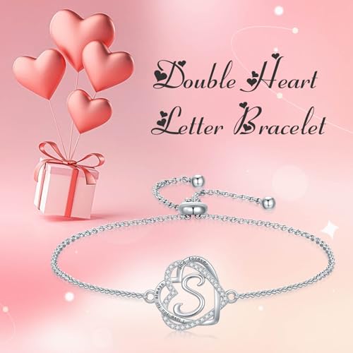 TOUPOP Bracelet for Women Heart Initial Birthstone Bracelet 925 Sterling Silver Love Heart Jewelry Birthday Gifts for Women Wife Girlfriend Mom Her
