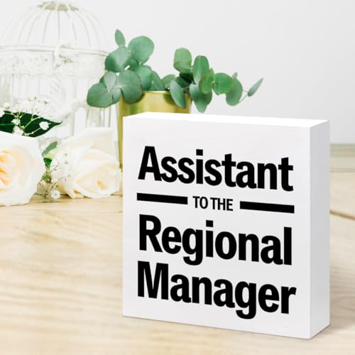 Assistance to the Regional Manager Wood Block Sign Desk Decor,Funny Humor Wooden Box Plaque Sign Desk Decor for Home Office Shelf Table Decor Decorations - style: Assistance to