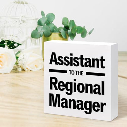 Assistance to the Regional Manager Wood Block Sign Desk Decor,Funny Humor Wooden Box Plaque Sign Desk Decor for Home Office Shelf Table Decor Decorations - style: Assistance to