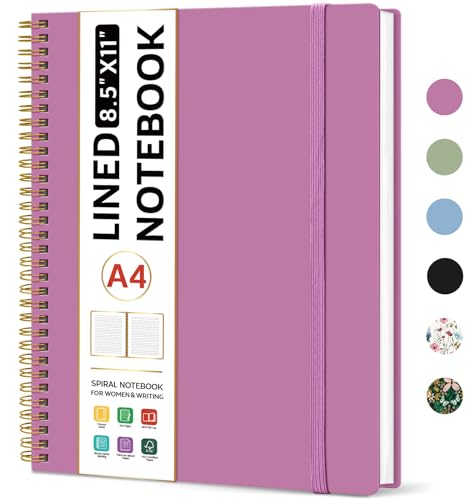Taja Spiral Lined Notebook, 8.5"x11" Notebooks for Work, Large A4 Journal for Women & Men, College Ruled Journaling Notebook for Writing, Plastic Cover Spiral Journal, Purple - color: A-Purple, style: A - Lined（1Pack）