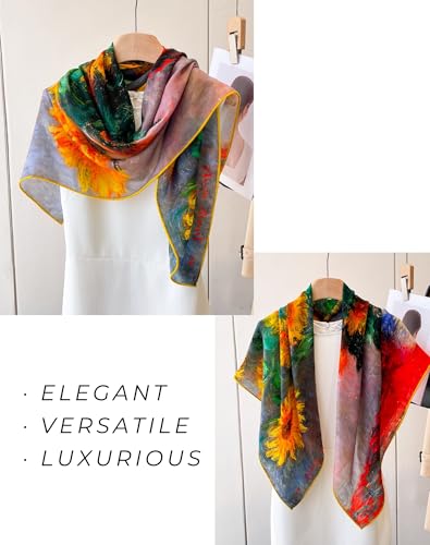 PoeticEHome Cashmere Scarf Wrap 36"x36" - Featherlight & Wrinkle-Free Artistic Square Shawl for Travel & Office, Gift Ready - color: Sunflowers - 36"
